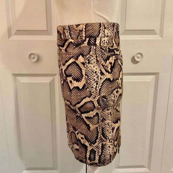Zara Basic Tan Black Snakeskin Print Back Slit Straight Skirt Small - Picture 7 of 9